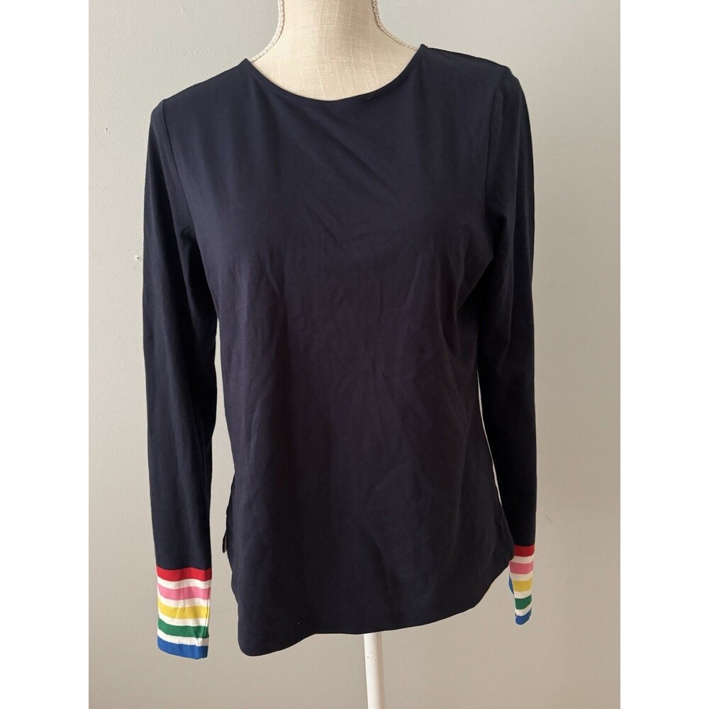 BODEN Women’s Navy Blue Rainbow Stripe Cuff Tee Size US 8